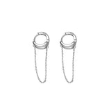 925 Silver Long Tassel Hoop Earrings For Women Piercing Circle Earrings