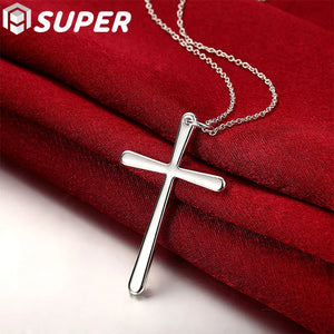 925 Silver Cross Pendant Necklace 16-30 Inch Chain Wedding Engagement Jewelry