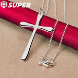925 Silver Cross Pendant Necklace 16-30 Inch Chain Wedding Engagement Jewelry