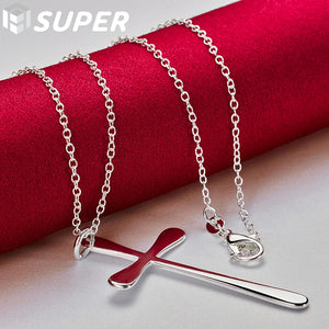 925 Silver Cross Pendant Necklace 16-30 Inch Chain Wedding Engagement Jewelry