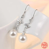 925 Silver Curved Pearl Drop Earrings for Women Wedding Party Gift