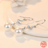 925 Silver Curved Pearl Drop Earrings for Women Wedding Party Gift
