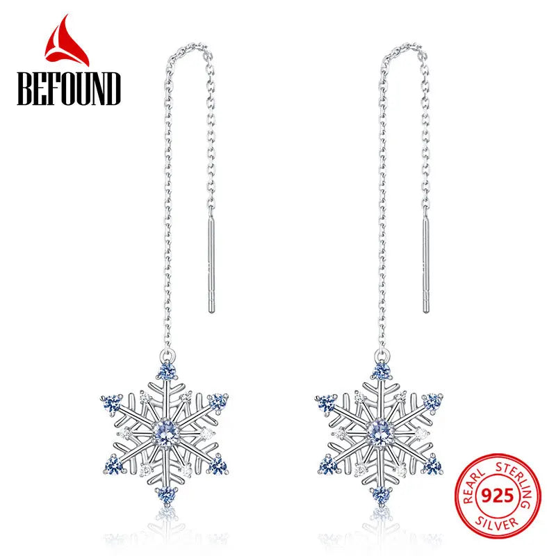 925 Silver Drop Earrings Spinel Snowflake Ear Line Women Christmas Gift