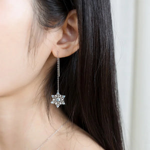 925 Silver Drop Earrings Spinel Snowflake Ear Line Women Christmas Gift