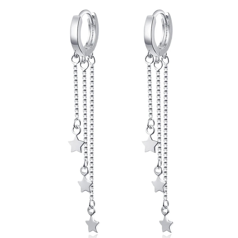 925 Silver Long Tassel Star Earring Women Jewelry Wedding Gift