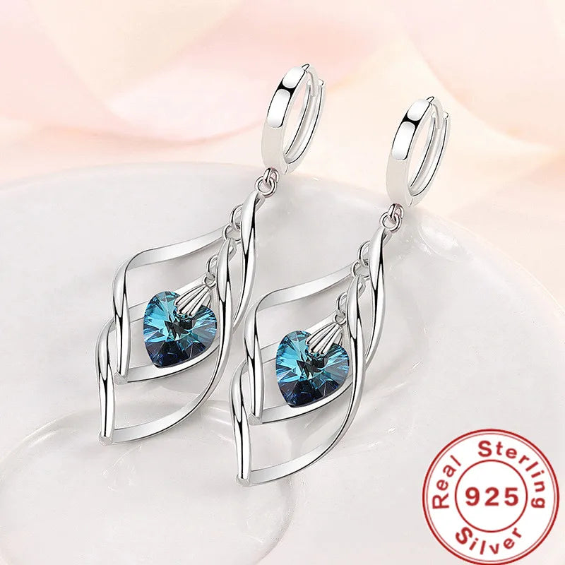 925 Silver Crystal Love Earrings Charm Jewelry