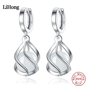 925 Silver Cat'S Eye Wavy Water Drop Earrings Gift