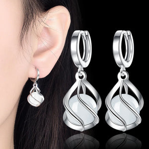 925 Silver Cat'S Eye Wavy Water Drop Earrings Gift