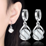 925 Silver Cat'S Eye Wavy Water Drop Earrings Gift
