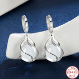 925 Silver Cat'S Eye Wavy Water Drop Earrings Gift