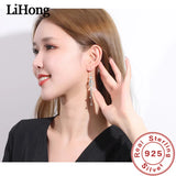 925 Silver Tassel Zircon Long Earrings Women's Jewelry