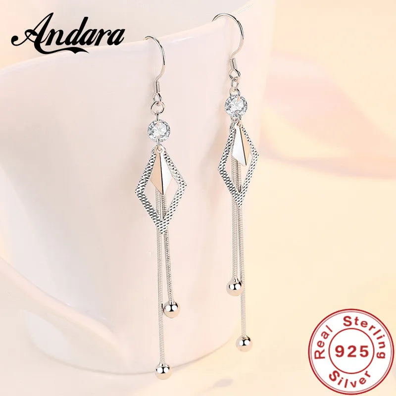 925 Silver Tassel Zircon Earrings for Women's Jewelry