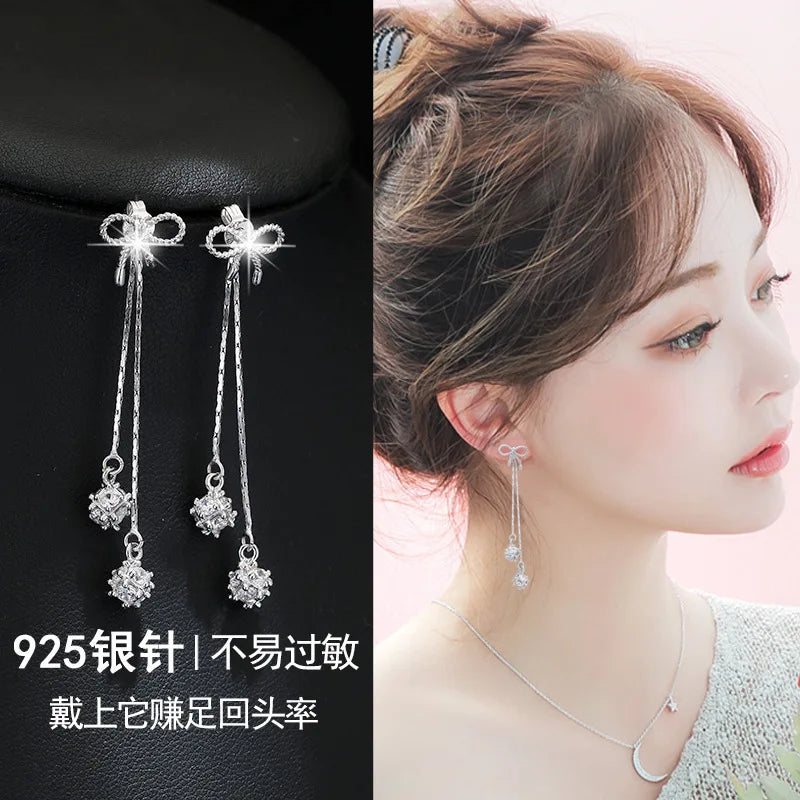 925 Silver Long Earrings Women Christmas Gift Jewelry Pendientes Plata 925
