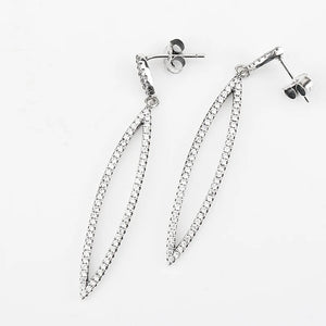 925 Silver Long Earrings CZ Stones Geometric Shape Ethnic Sterling Earrings