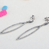 925 Silver Long Earrings CZ Stones Geometric Shape Ethnic Sterling Earrings