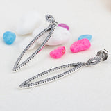 925 Silver Long Earrings CZ Stones Geometric Shape Ethnic Sterling Earrings