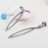 925 Silver Long Earrings CZ Stones Geometric Shape Ethnic Sterling Earrings