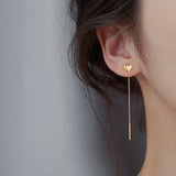 925 Silver Heart Tassel Earrings Love Ear Line for Women
