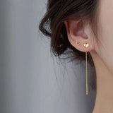 925 Silver Heart Tassel Earrings Love Ear Line for Women
