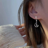925 Silver Long Pearl Earrings Star Moon Tassel Zircon Earrings