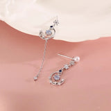 925 Silver Long Pearl Earrings Star Moon Tassel Zircon Earrings