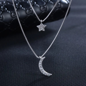 925 Sterling Silver Star Moon Pendant Choker Necklace for Women