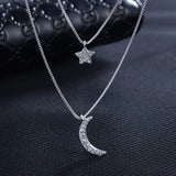 925 Sterling Silver Star Moon Pendant Choker Necklace for Women