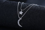925 Sterling Silver Star Moon Pendant Choker Necklace for Women