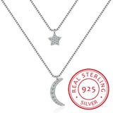 925 Sterling Silver Star Moon Pendant Choker Necklace for Women