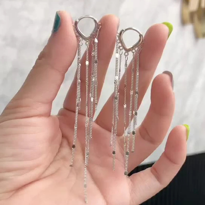 925 Sterling Silver Tassel Cuff Earring Fine Jewelry For Women Wedding
