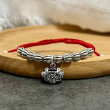 925 Silver Longevity Lock Charm Bracelet Red Thread Fine Jewelry