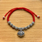 925 Silver Longevity Lock Charm Bracelet Red Thread Fine Jewelry