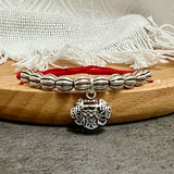 925 Silver Longevity Lock Charm Bracelet Red Thread Fine Jewelry