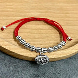 925 Silver Longevity Lock Charm Bracelet Red Thread Fine Jewelry