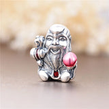 925 Silver Longevity Pearl Chinese Style Charm Bead for Bracelet Necklace
