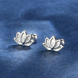 925 Silver Lotus Flower Stud Earrings for Women Elegant Piercing Jewelry