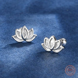 925 Silver Lotus Flower Stud Earrings for Women Elegant Piercing Jewelry