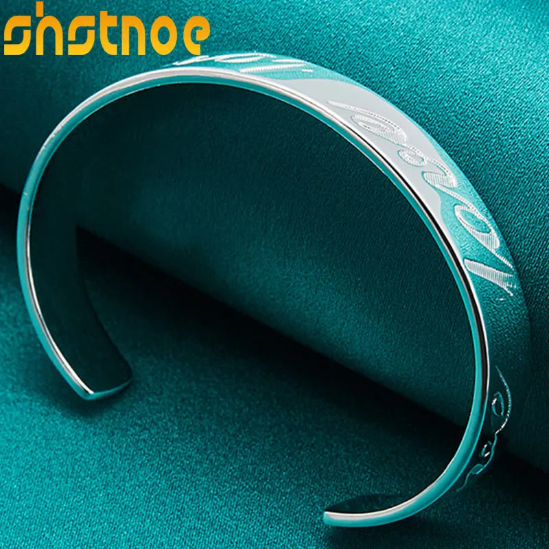 925 Silver Love Alphabet Bangle Bracelet Adjustable for Men Women