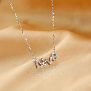 925 Silver Love Crown Pendant Necklace 18k Clavicle Jewelry
