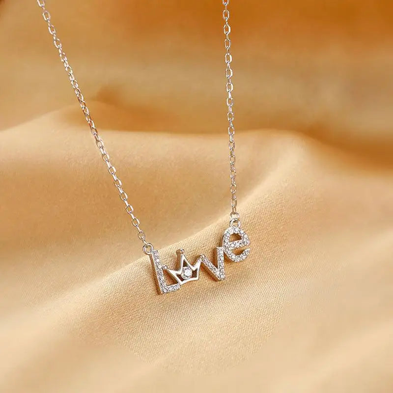 925 Silver Love Crown Pendant Necklace 18k Clavicle Jewelry