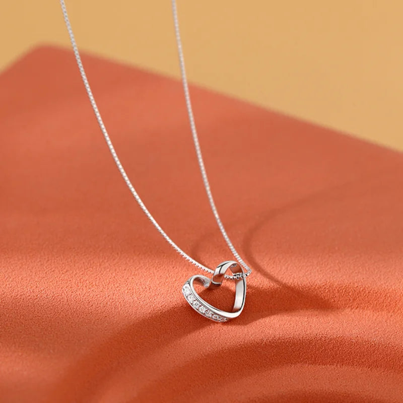 925 Silver Love Diamond Necklace Heart Pendant Wedding Jewelry