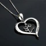 925 Silver Love Enamel Cat Dog Paw Pendant Necklace Women's Jewelry