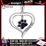 925 Silver Love Enamel Cat Dog Paw Pendant Necklace Women's Jewelry