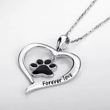 925 Silver Love Enamel Cat Dog Paw Pendant Necklace Women's Jewelry