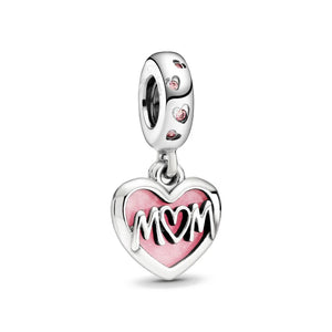 925 Sterling Silver Mother & Daughter Heart Split Pendant DIY Beads