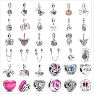 925 Sterling Silver Mother & Daughter Heart Split Pendant DIY Beads