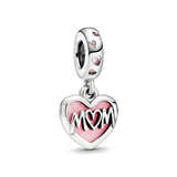 925 Sterling Silver Mother & Daughter Heart Split Pendant DIY Beads