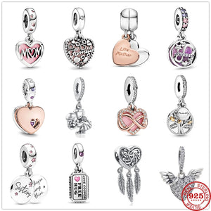 925 Sterling Silver Mother & Daughter Heart Split Pendant DIY Beads