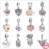 925 Sterling Silver Mother & Daughter Heart Split Pendant DIY Beads