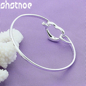 925 Silver Heart Bangle Bracelet for Women - Engagement Wedding Charm Jewelry